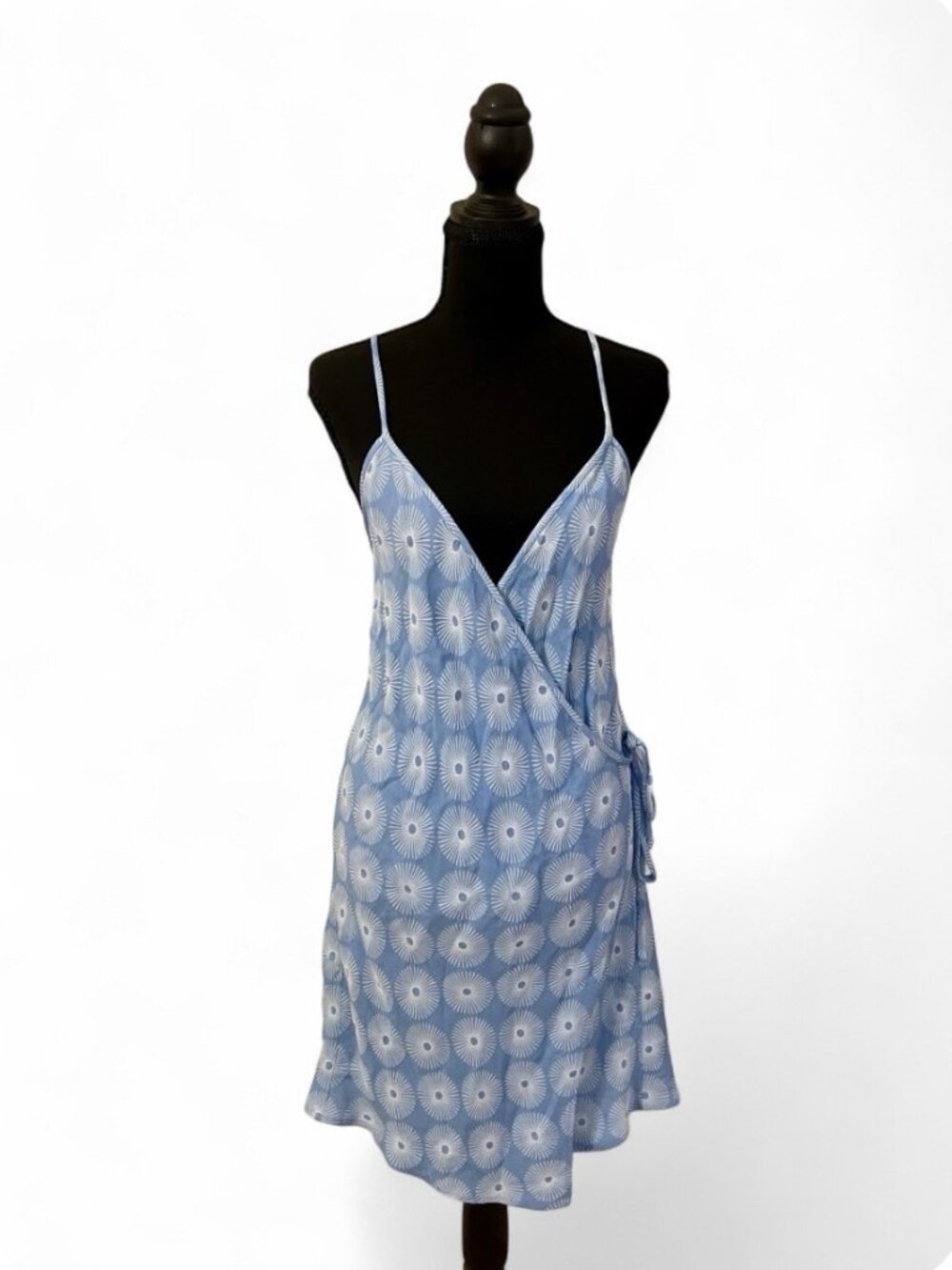 Diane von Furstenberg Mini Wrap Dress Blue Daisy Spaghetti Strap Coquette Girly